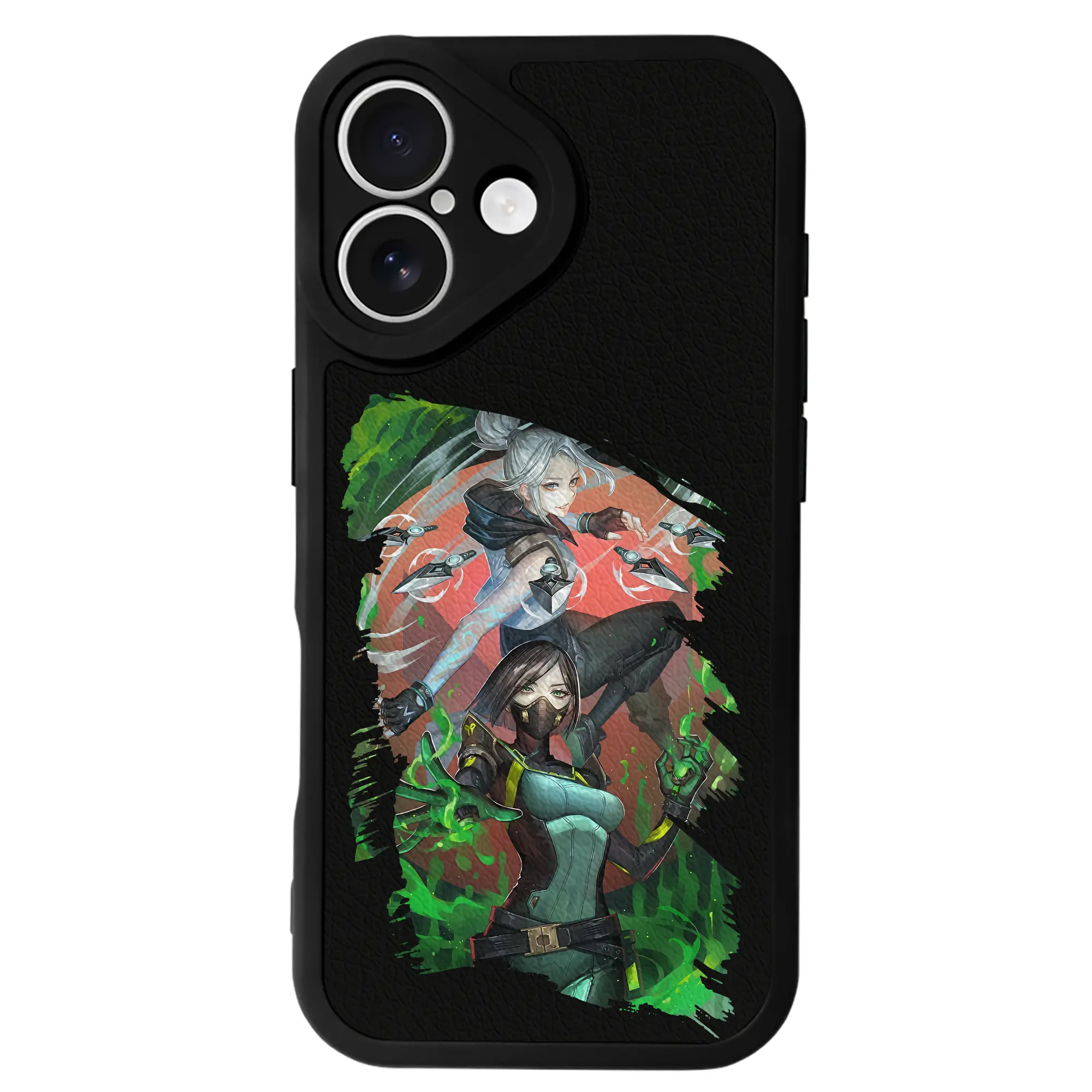 VALORANT グッズ,ジェット - IPhone 16シリーズ対応 ・ シリコンスマホケース ・ レザー調 ・ 高精度フィット ・ 耐衝撃 ・ ワイヤレス充電対応 ・ 精密カット